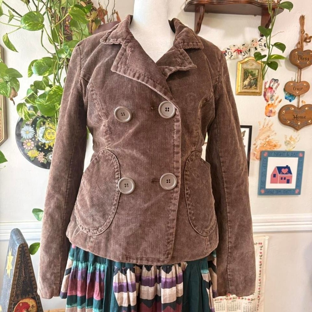 Vintage Y2K Mossimo Chocolate Brown Corduroy Double Breasted Pea Coat Size M